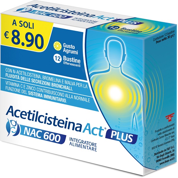 ACETILCISTEINA ACT PLUS NAC 600 12 BUSTINE EFFERVESCENTI AGRUMI - dottorbianchi.it