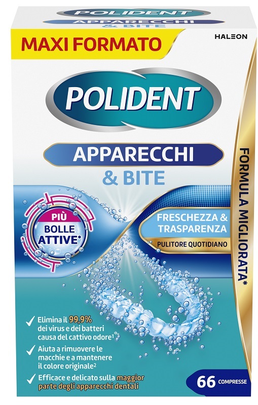 POLIDENT APPARECCHI & BITE PULITORE QUOTIDIANO 66 COMPRESSE - dottorbianchi.it