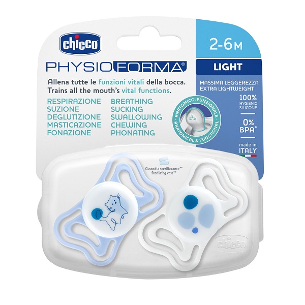 CHICCO SUCCHIETTO LIGHT BLU SILICONE 2-6M 2 PEZZI - dottorbianchi.it